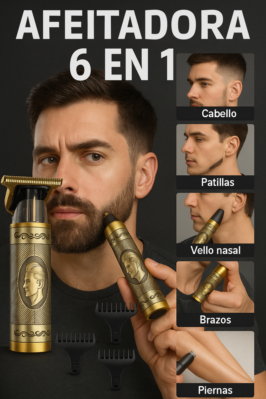 Afeitadora 6 en 1 (Barba, Cabello, Nariz, Patillas, Brazos y Piernas) - Trimmer 6 en 1