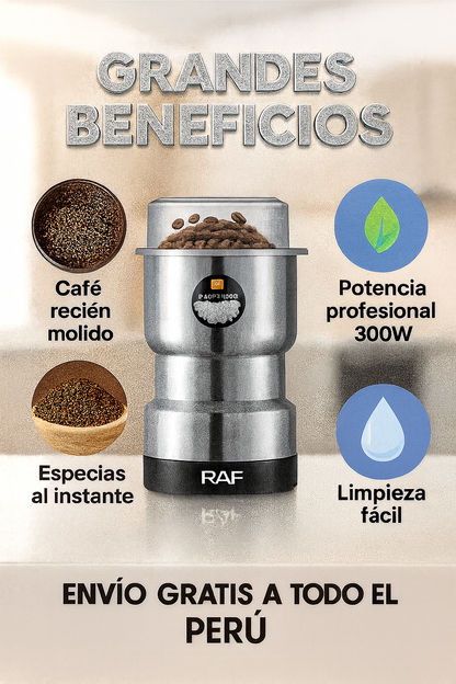 Molino Eléctrico RAF 300W – Tritura Café, Granos y Especias al Instante ⚡
