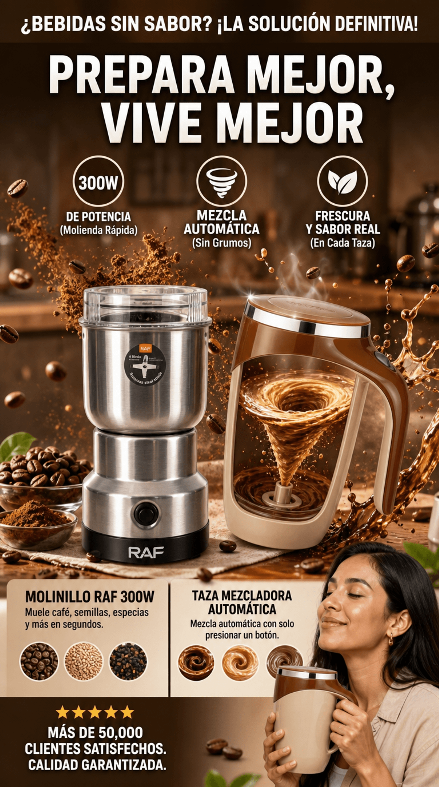 Molinillo eléctrico + Taza mezcladora ¡LA DUPLA PERFECTA! ¡MAS CAFÉ MAS SABOR!