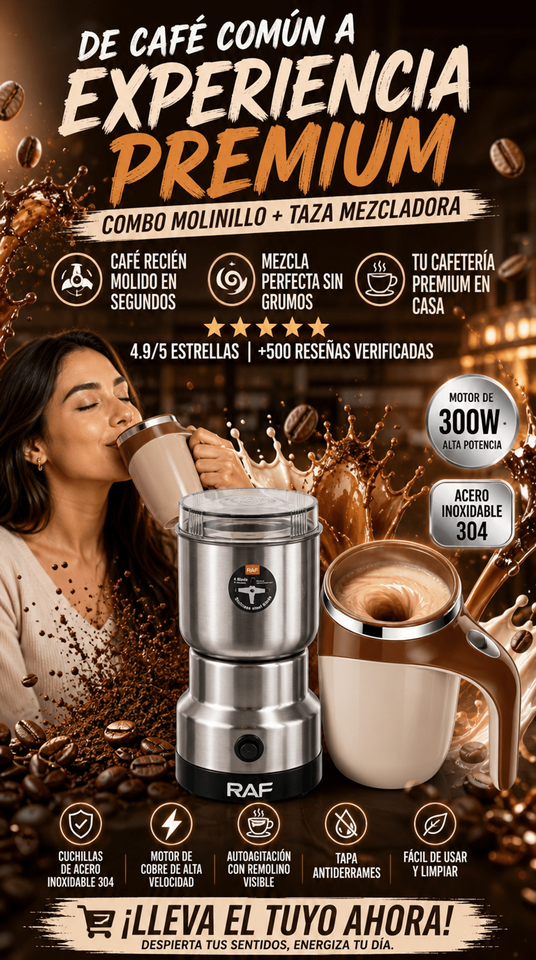 Molinillo eléctrico + Taza mezcladora ¡LA DUPLA PERFECTA! ¡MAS CAFÉ MAS SABOR!